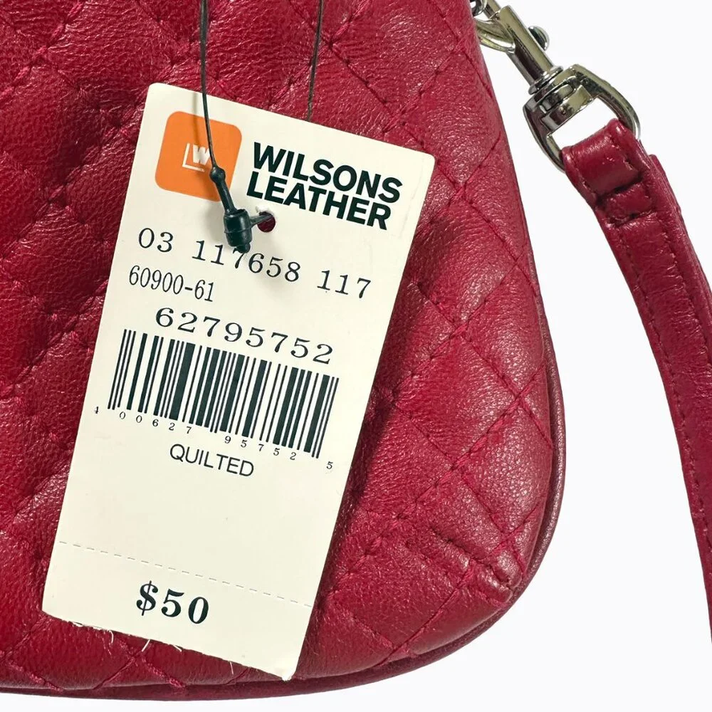 Vintage Wilsons Red Leather Wristlet Clutch Pebbled Quilted Compact Y2K 00s Chic